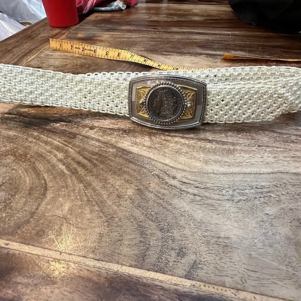 Men's Silver Gold Morgan Silver Dollar Buckle Belt vintage cowboy rare